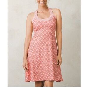 Prana Cali go anywhere Dress Coral Geometric Halter Top Size Small